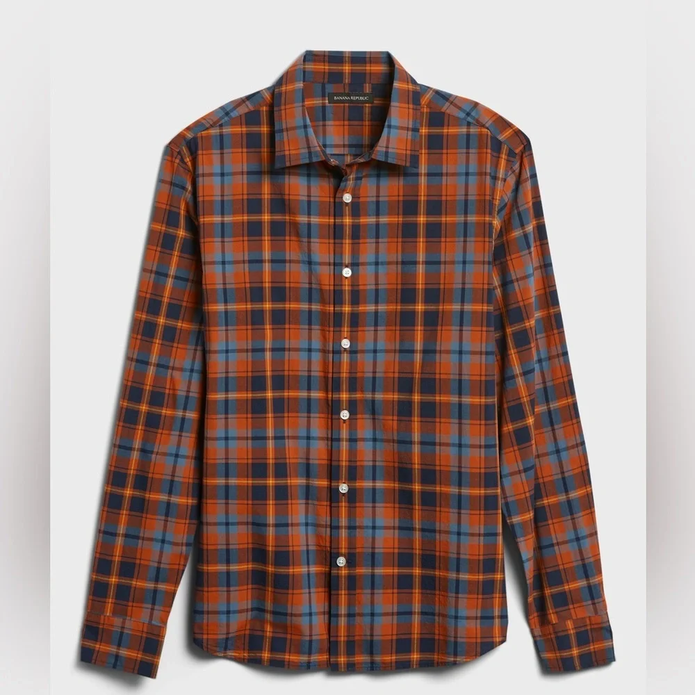 Banana Republic Slim Fit Plaid Cotton Button Up Shirt Size L Rugged Academic